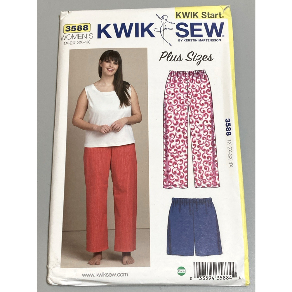 Kwik Sew 3588 Womens Sleep Short Pants Pajama Bottoms Plus Size 1X-4X UNCUT NOS